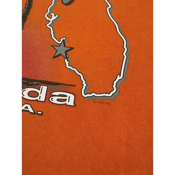 Rare Vintage Y2K Harley Davidson Ft. Myers Florida Art Orange Tank Top USA Made - Picture 3 of 10